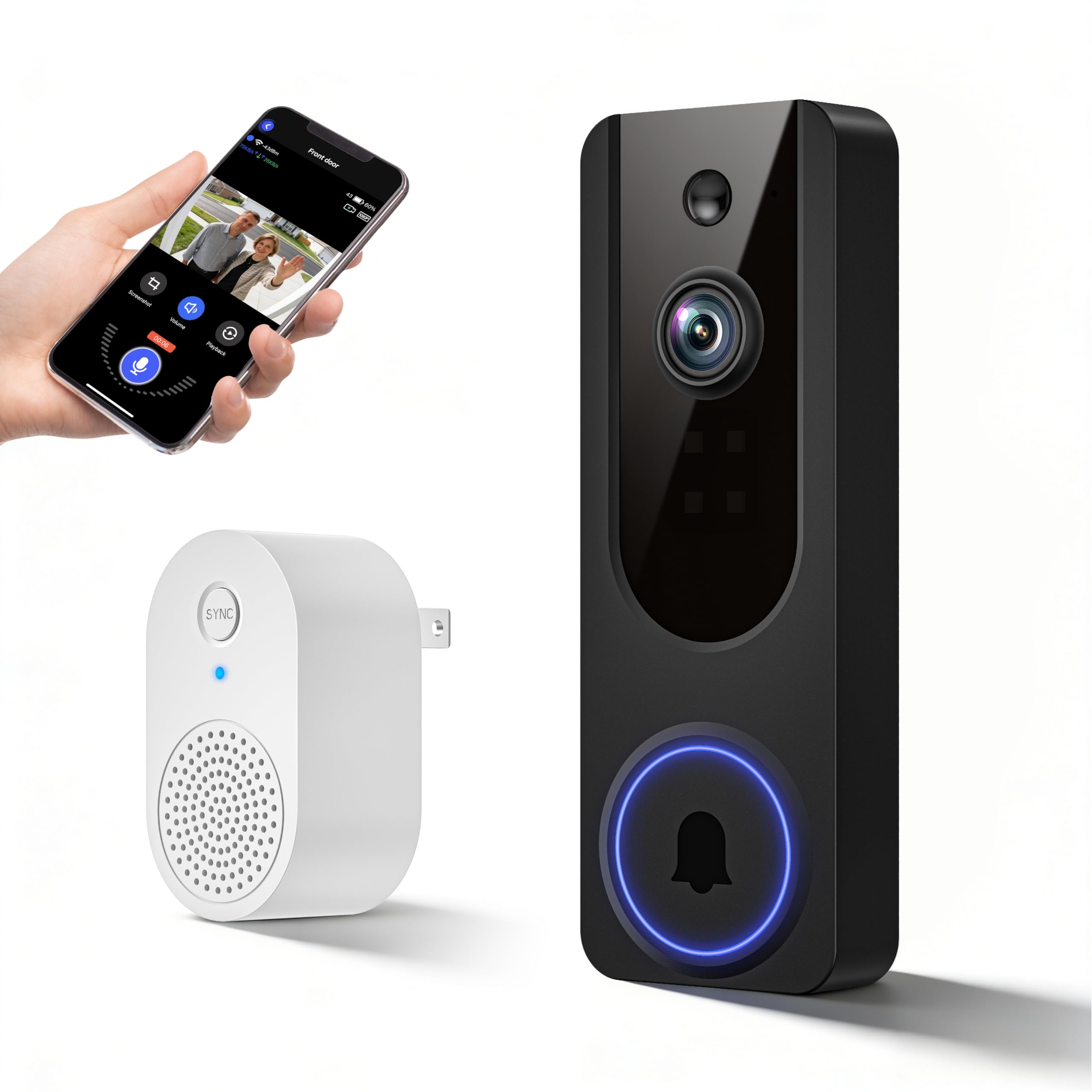 Cookedixo 1080P Wireless Video Doorbell Camera, Battery Powered